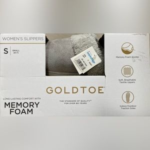 Gold Toe Memory Foam slippers, size snap (6-7) in gray.